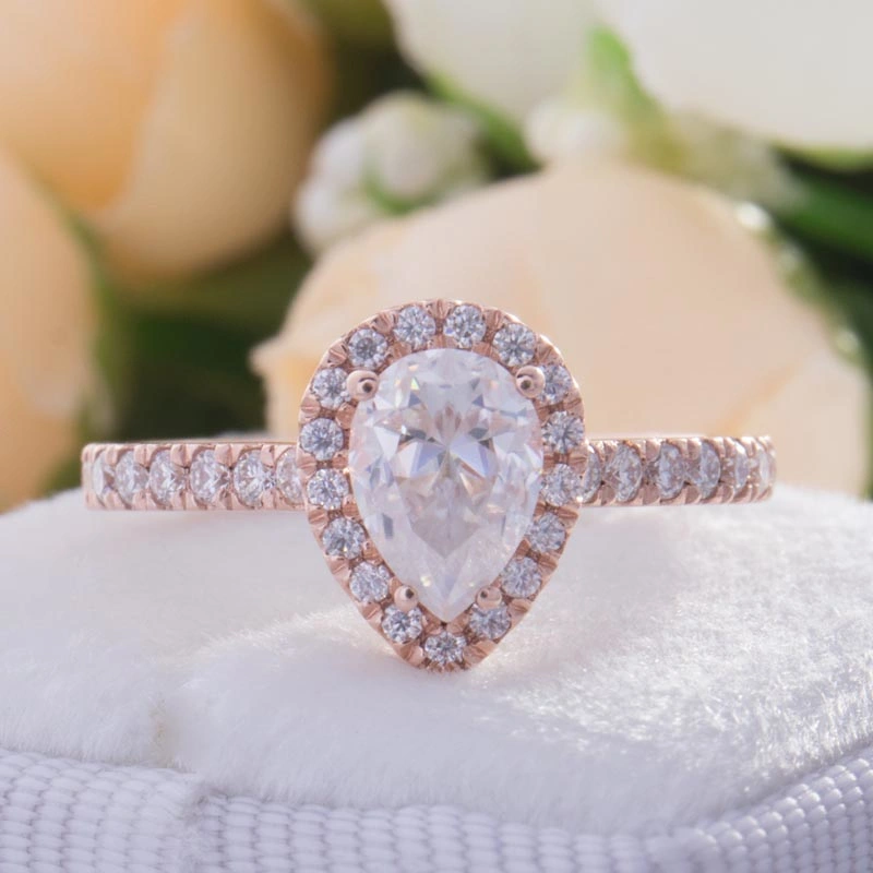 Eternal Series Rose Gold Def Color Pear Cut Moissanite Diamond Engagement Rings Valentine′s Day for Lovers