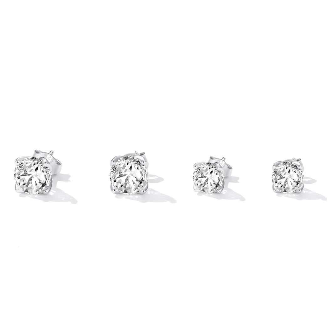 New 925 Sterling Silver Moissanite 0.5CT 1CT 5mm 6mm Round Women Earring Jewelry