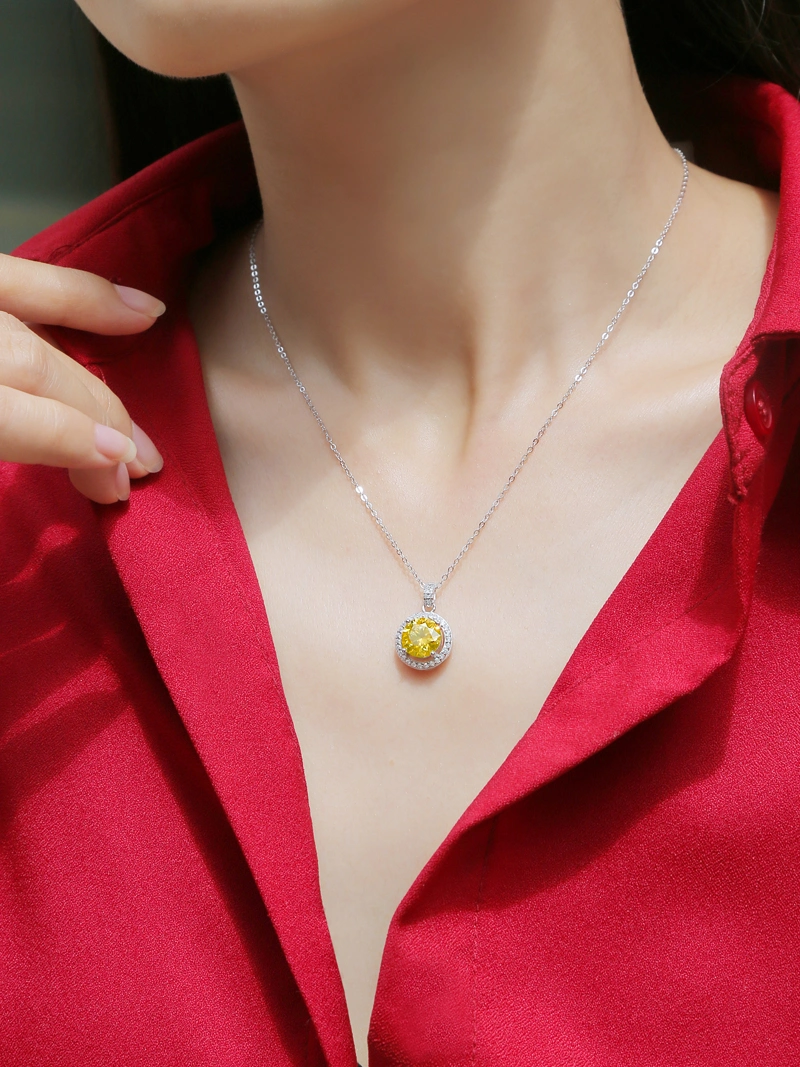 Wholesale High Quality Yellow Moissanite Pendant Silver Fashion Necklace Women′s jewelry