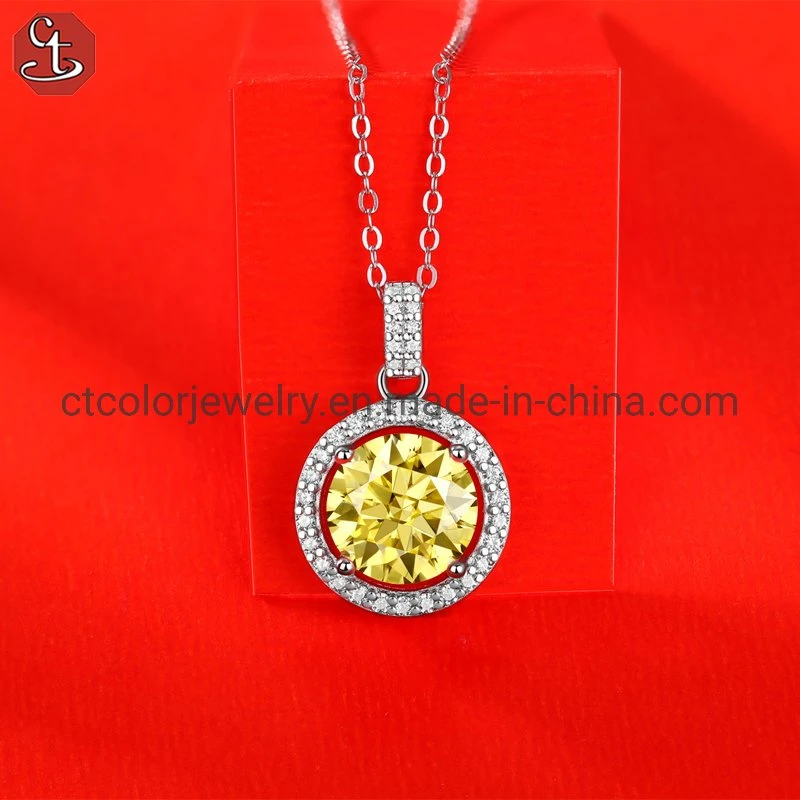 Wholesale High Quality Yellow Moissanite Pendant Silver Fashion Necklace Women′s jewelry