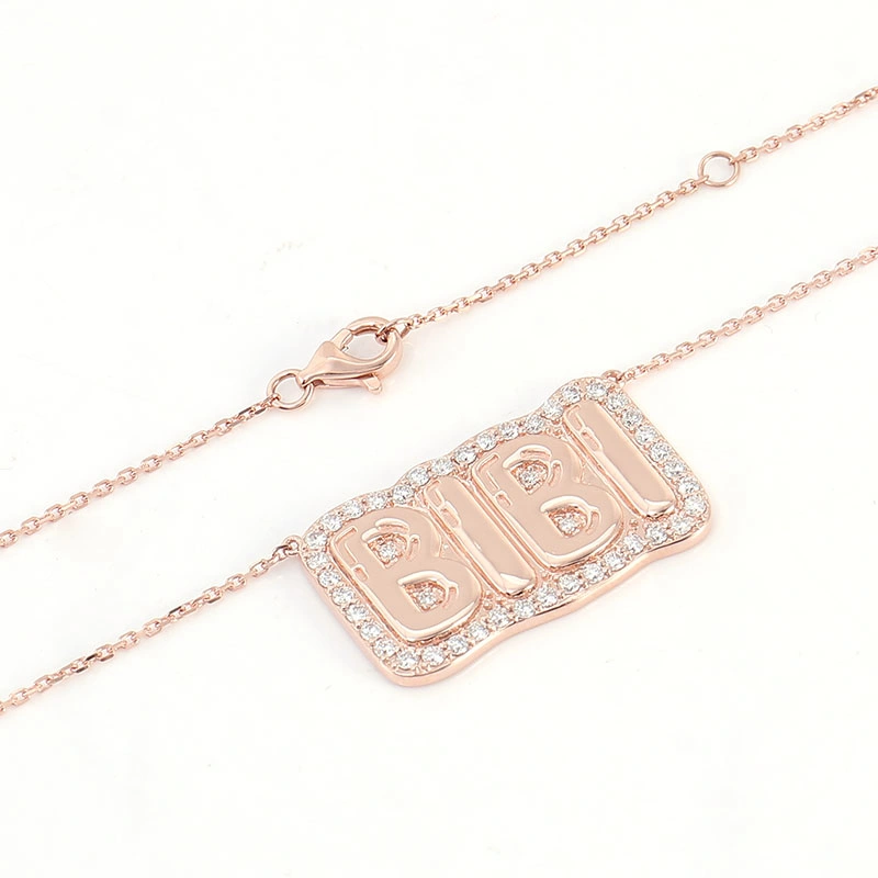 Provence 14K Rose Gold Pendant Jewelry Custom Iced out Pendant Rope Chain Diamond Name Plate Ladies Jewelry Christmas Gift