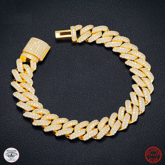 Custom Jewelry Men&prime;s Bracelet 14mm Gold Plated 925 Sterling Silver Vvs Moissanite Diamond Miami Cuban Link Chain Bracelet