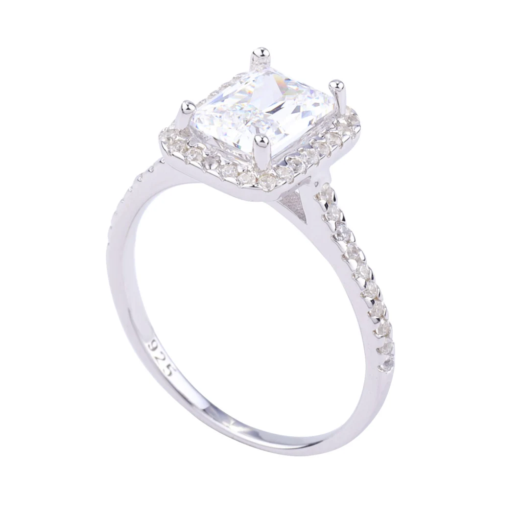 18kt Gold Plate 925 Sterling Silver Rectangle Cubic Zirconia or Moissanite Engagement Ring Halo Promise Ring