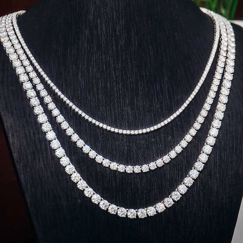 Real Moissanite Tennis Chain Passed Diamond Tester 2mm 3mm 4mm 5mm Vvs Moissanite Diamond Jewelry Chain in Wholesale