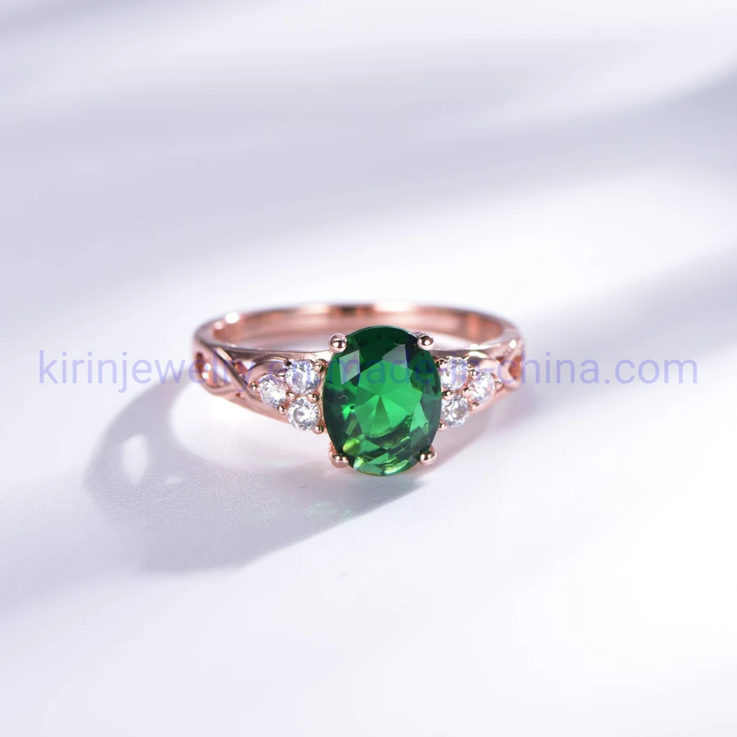 Anillo Fashion Design Rose Gold Diamond Engagement Wedding Rings Couple Engagement Moissanite Emerald Ring