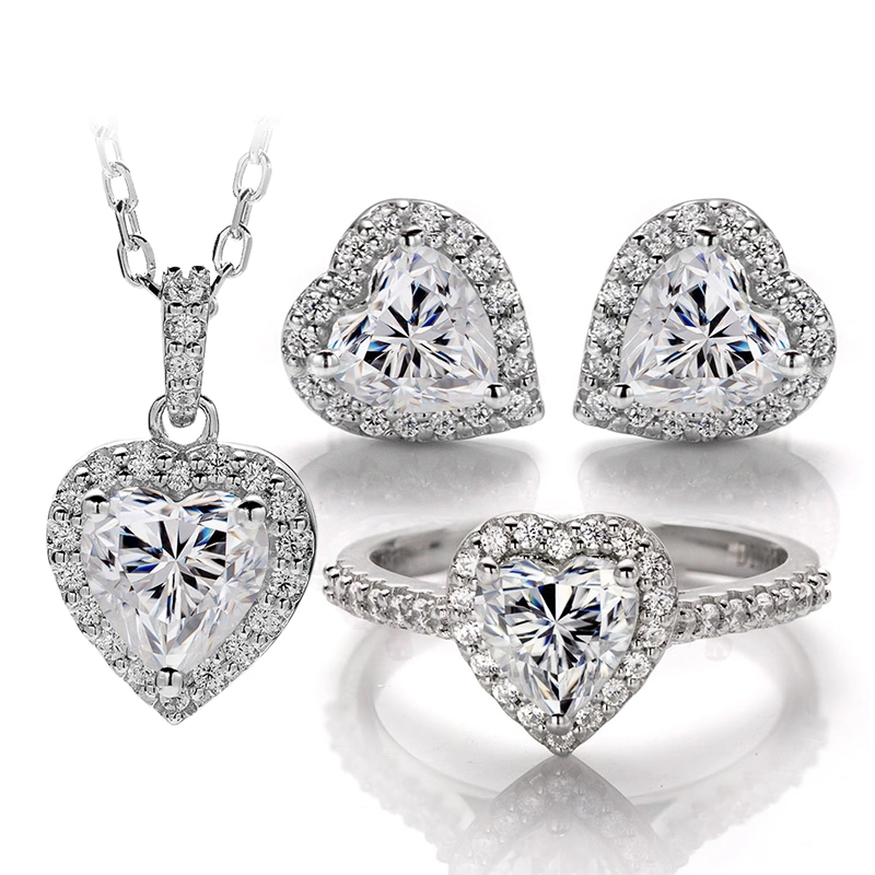 925 Sterling Woman Earring Necklace Ring Jewelry Set Fancy Shape Gold Plated Moissanite Silver Jewelry