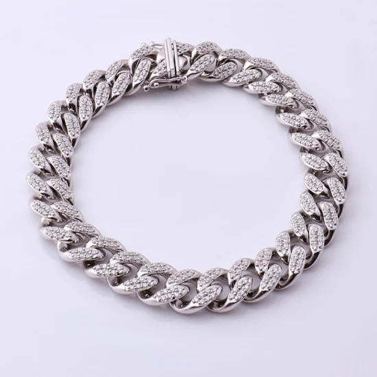 Männer Hip Hop Kette Silber Cuban Link Chaine Homme Seil 12mm Iced out Vvs Echte Moissanit Custom Armband