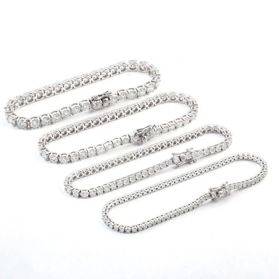 Solitär-Kombi-Set, 2 mm, 3 mm, 4 mm, 5 mm, Silber vergoldet, Moissanit-Armband, Tenniskette