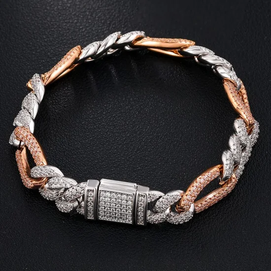 Rosévergoldetes 10 mm großes kubanisches Gliederarmband aus 925er-Sterlingsilber mit Iced-Out-VVS-Moissanit und Gra-Zertifizierung