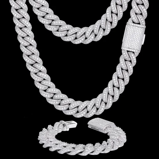 Neue Ankunft Rapper Schmuck 20 mm vergoldet 925 Sterling Silber Rundschliff Vvs Moissanit Iced Out kubanische Gliederkette für Männer