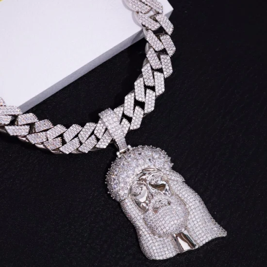 Übergroßer, individuell gestalteter Jesus-Hip-Hop-Eisanhänger aus 925er Sterlingsilber mit Moissanit-Diamant